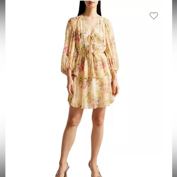 NWT Ted Baker Tamziiy V Neck Tie Front Mini Dress Ted Size 4/ US 12 - Picture 13 of 14